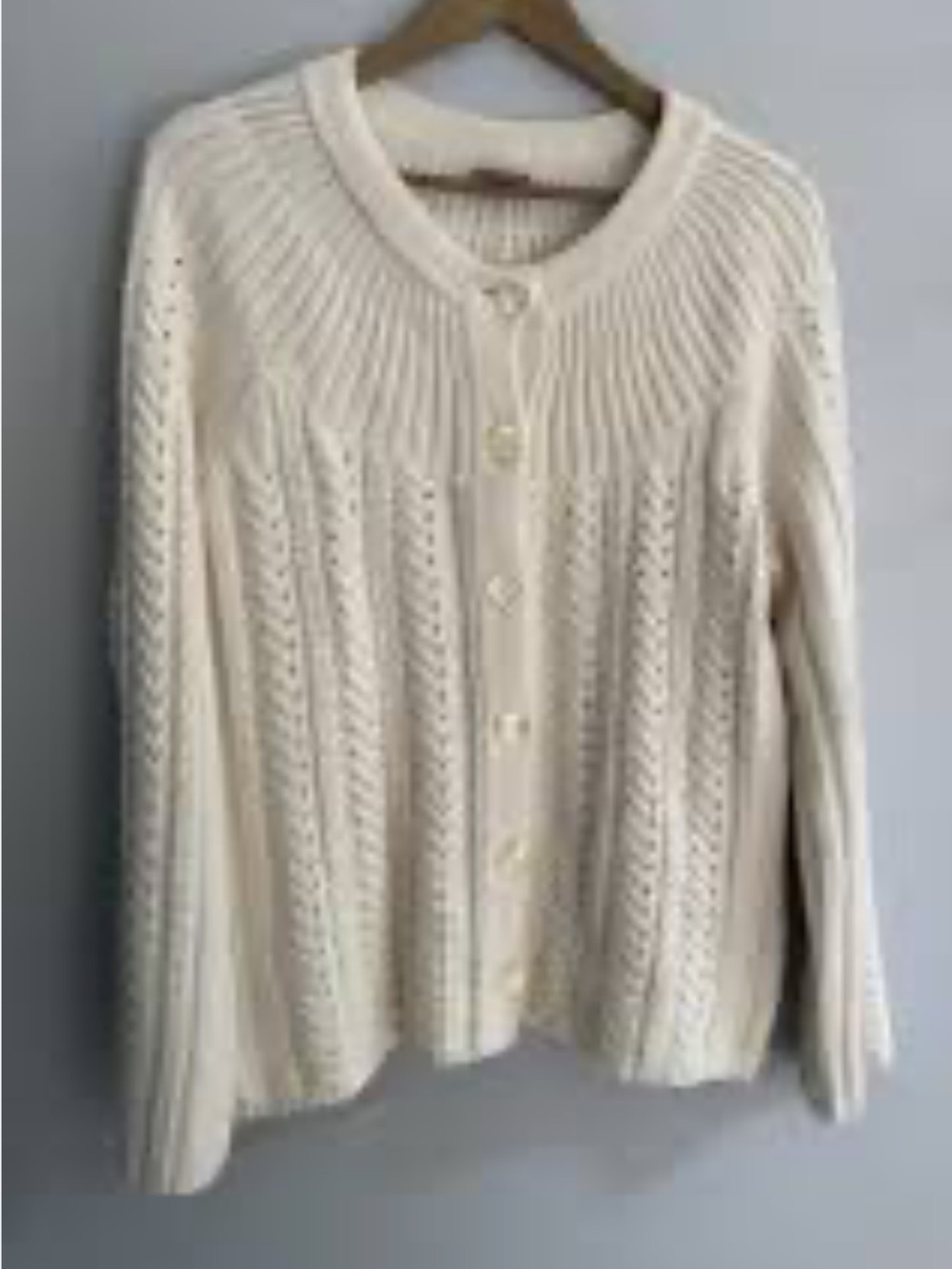 Cream Cable-Knit Button Front Women’s Sweater Cardigan J Jill with rabbit fur